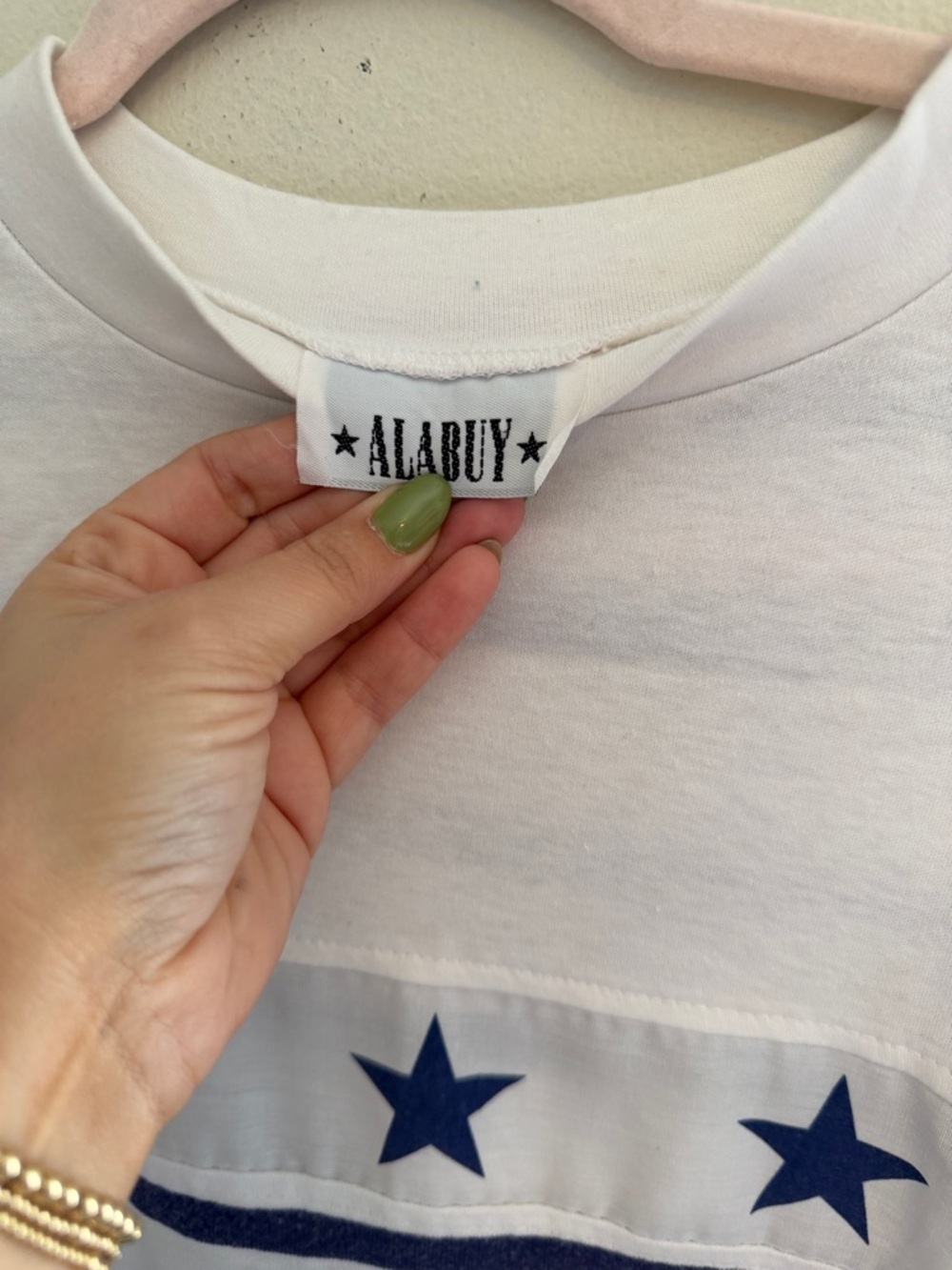 Vintage Striped Star Boxy Tee - White & Navy - Picture 4 of 4